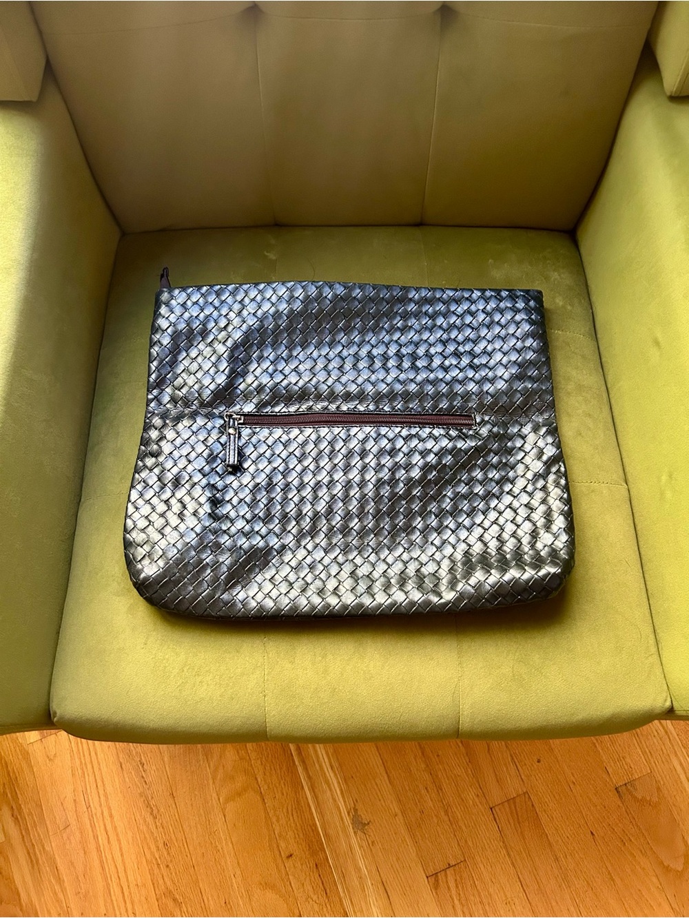 Woven Leather Zip Clutch - Black